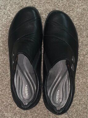 Aetrex Karina Monk Strap Comfort Shoes Women’s 8.5 Black Leather Walking Ortho